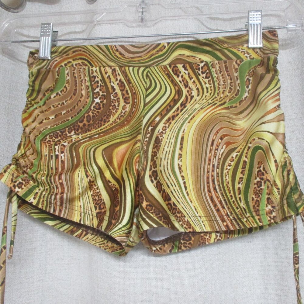 ANAHATA brown green leopard pattern stretch side drawstring shorts